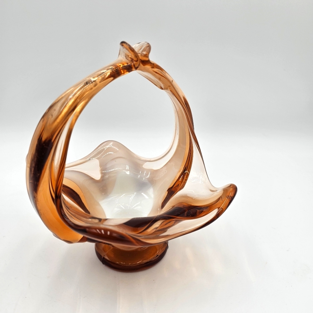 Vintage Mid-Century Modern Burnt Sienna Amber Glass Candy Dish - Hand Blown Art